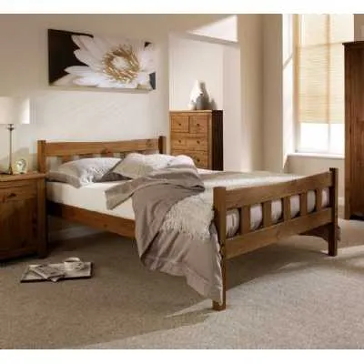 Shaker Style Rustic Pine Wood 5ft King Size 150cm Bed Frame High Footend