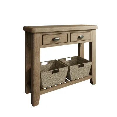 Oak Wood 2 Drawer Console Table with Shelf