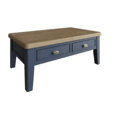 Blue Painted Large Coffee Table Oak Top