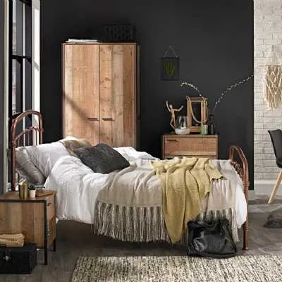 3 Piece Bedroom Furniture Package Set Distressed Oak Wood Effect