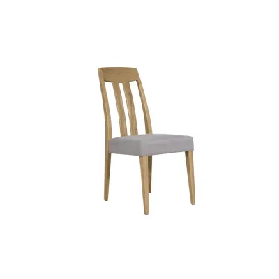 Oak Natural Slat Back Dining Chair Grey Padded Seat