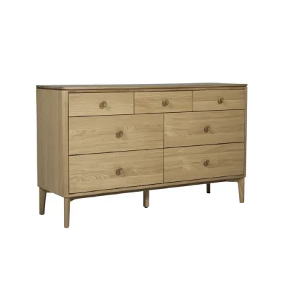 Natural Oak Wide Storage Cabinet with 7 Drawers