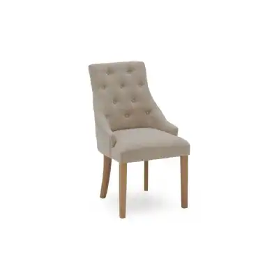Beige Linen Fabric Buttoned Studded Dining Chair