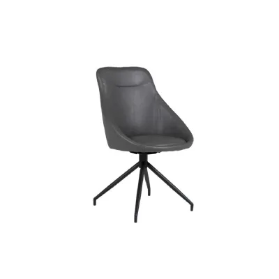 Grey Leather Swivel Dining Chair Metal Base