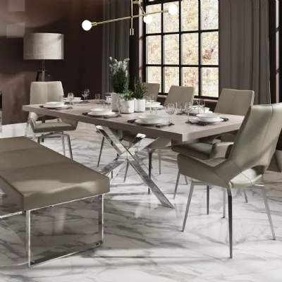 Large Grey Oak Rectangular Dining Table X Chrome Base