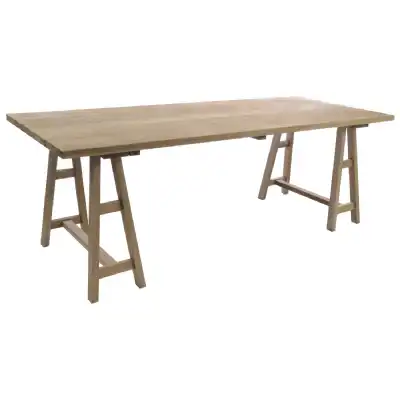 Large Rustic Stripped Wood Trestle Dining Table