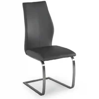 Grey Leather Dining Chair Brushed Steel Legs