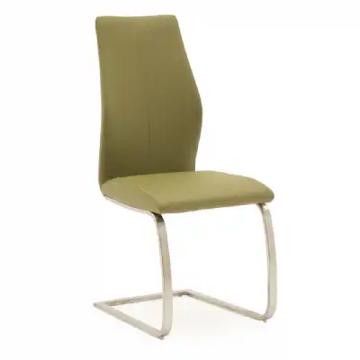 Green Leather Dining Chair Brushed Steel Legs