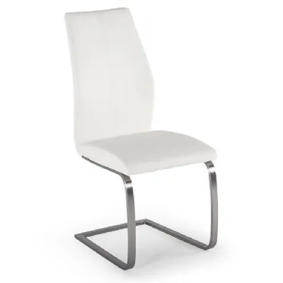 White Faux Leather Dining Chair Brushed Steel Legs