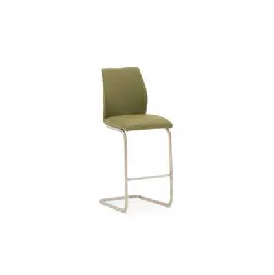 Olive Green Leather Bar Stool Brushed Steel Cantilever Legs