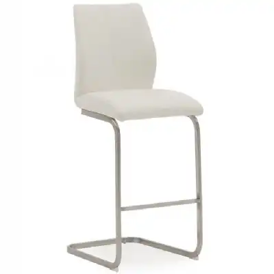 White Leather Bar Stool Brushed Steel Cantilever Legs