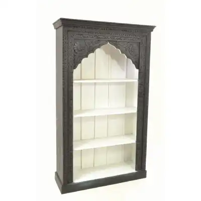 Ornate Carved Black and White Painted Bookcase