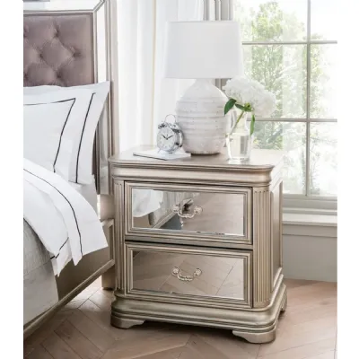 Champagne Mirrored Glass Bedside Chest of 2 Drawers