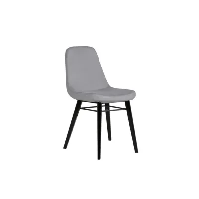 Grey Fabric Upholstered Dining Chair Wooden Legs