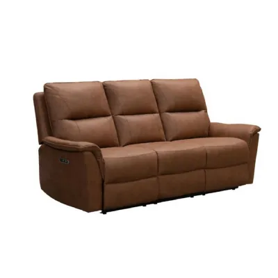 Modern Tan Fabric 3 Seater Upholstered Fixed Sofa