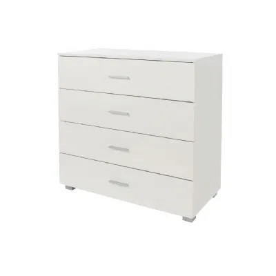 White Wooden Wide Chest Of 4 Drawers High Gloss Finish