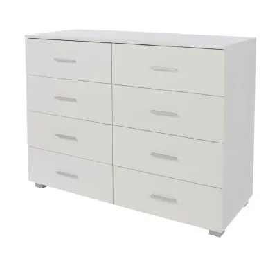 High Gloss White Wooden Wide 4+4 Chest Of Drawer