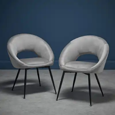 Pair Of Grey Velvet Dining Chairs
