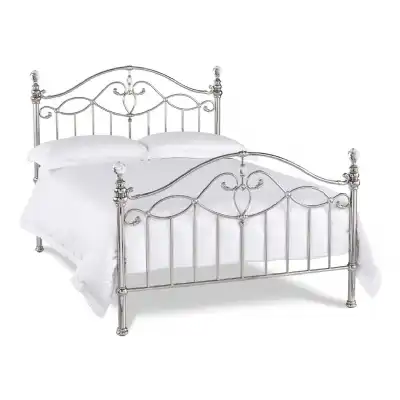 Traditional Silver Metal Double Bed with Crystal Detail
