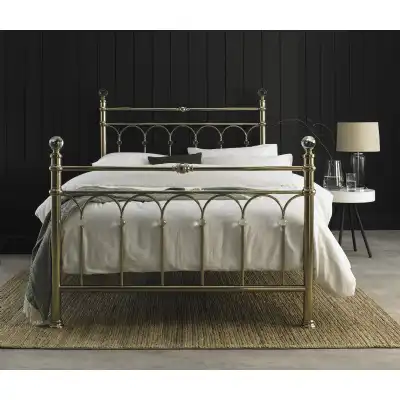 Champagne Brass 5ft King Size Bed Crystal Glass Details