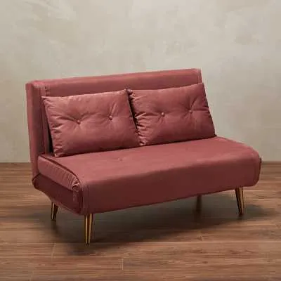 Pink Velvet Fabric Upholstered Comfy Sofa Bed Guest Bed Vintage Style