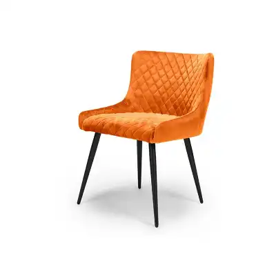 Orange Velvet Fabric Tub Dining Chair Metal Black Legs
