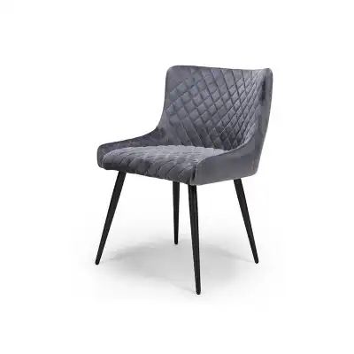 Grey Quilted Fabric Tub Style Dining Chair Black Legs