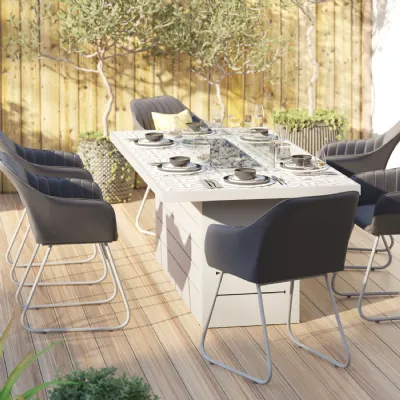 Grey Outdoor Rectangular Dining Table with Firepit