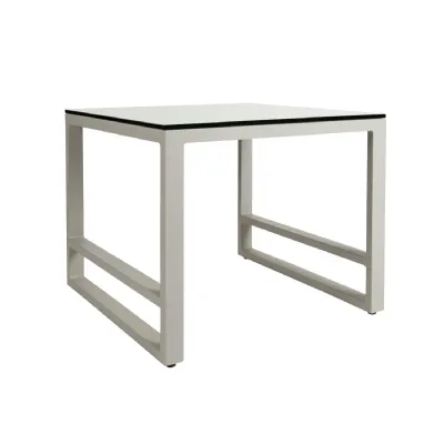 Light Grey Garden Metal Square Side Table Glass Top