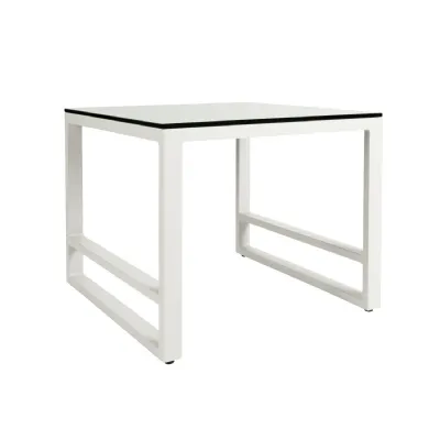 White Metal Square Garden Side Table Glass Top