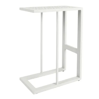 White Metal Garden Side Table Glass Top