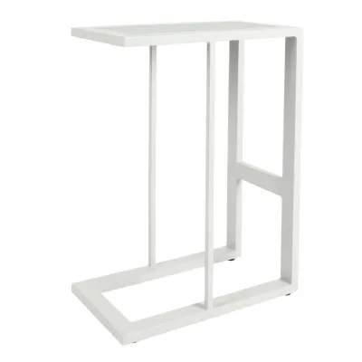 White Metal Outdoor Side Table Glass Top