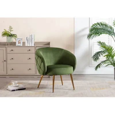 Fern Green Velvet Fabric Accent Tub Chair Gold Legs