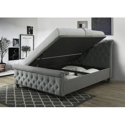 Cool Grey Linen Effect Fabric Double Ottoman Bed