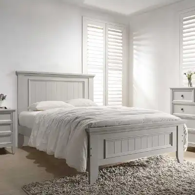 Curved Panelled Clay Painted Wooden Double Bed