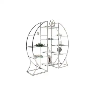 Large Silver Metal Round Open Display Shelving Unit
