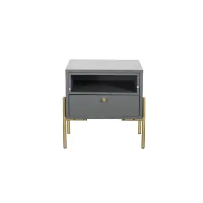 Bedside Table 1 Drawer Grey And Gold