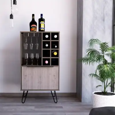 Modern Large Bleached Grey Smoked Oak Effect 3 Door Wine Cabinet Drink Bottle Storge
