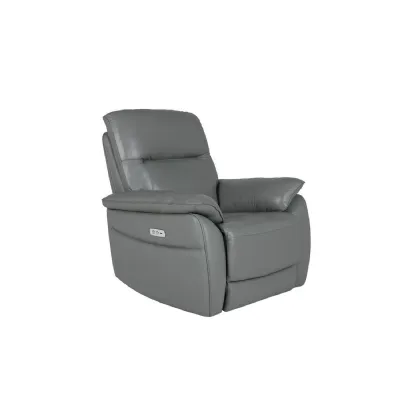 Steel Grey Leather 1 Seater Electric Recliner Armchair