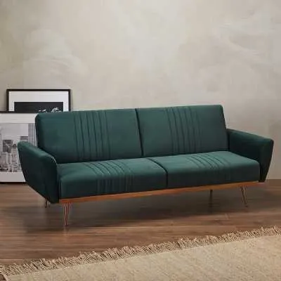 Green Velvet Fabric Upholstered Sofa Guest Bed with Copper Effect Legs