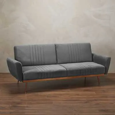 Grey Velvet Fabric Upholstered Sofa Guest Bed with Copper Effect Legs