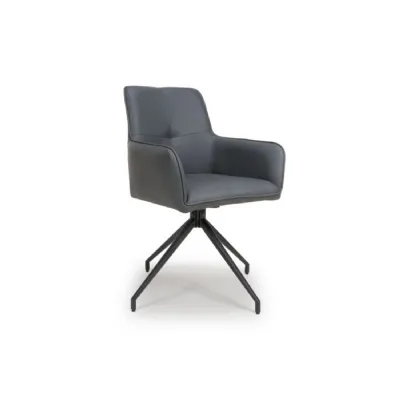 Grey Faux Leather Fabric Swivel Dining Chair