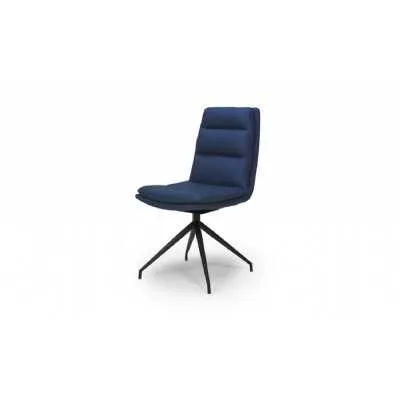 Set of 6 Blue Leather Swivel Dining Chairs Black Legs