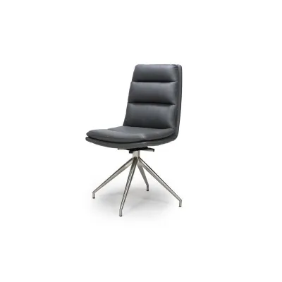 Grey Leather Swivel Dining Chair Stainless Steel Legs