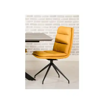 Pair of Yellow Leather Swivel Dining Chairs