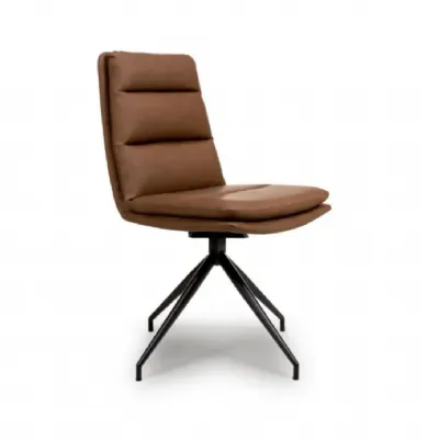 Modern Tan Faux Leather Fabric Swivel Dining Chair