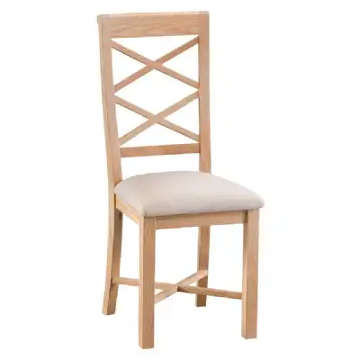 Pair of Oak Cross Back Dining Chairs Cream Fabric Seat