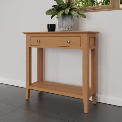 Light Oak Console Table 1 Drawer and Shelf 80cm Wide