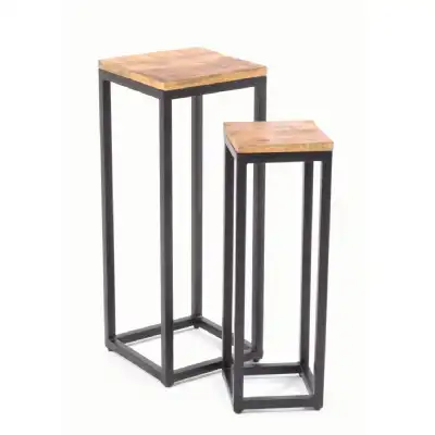 Tall Wooden Top Metal Frame Nest of 2 Tables