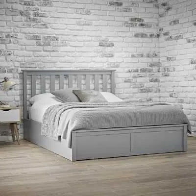 Grey Painted Wooden Double 135cm 4ft6in Ottoman Bed Frame Shaker Style